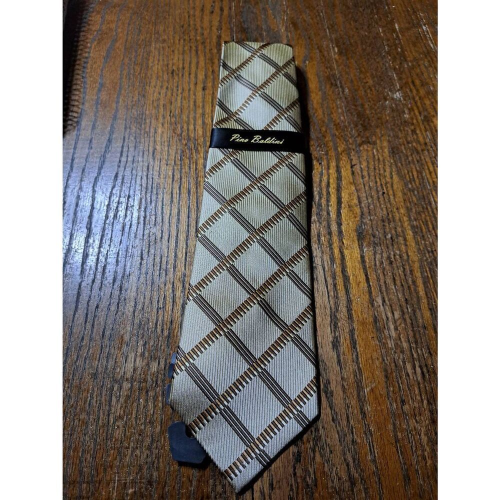 New Pino Baldini Silk Handmade Brown Tan Mens Dress Neck Tie